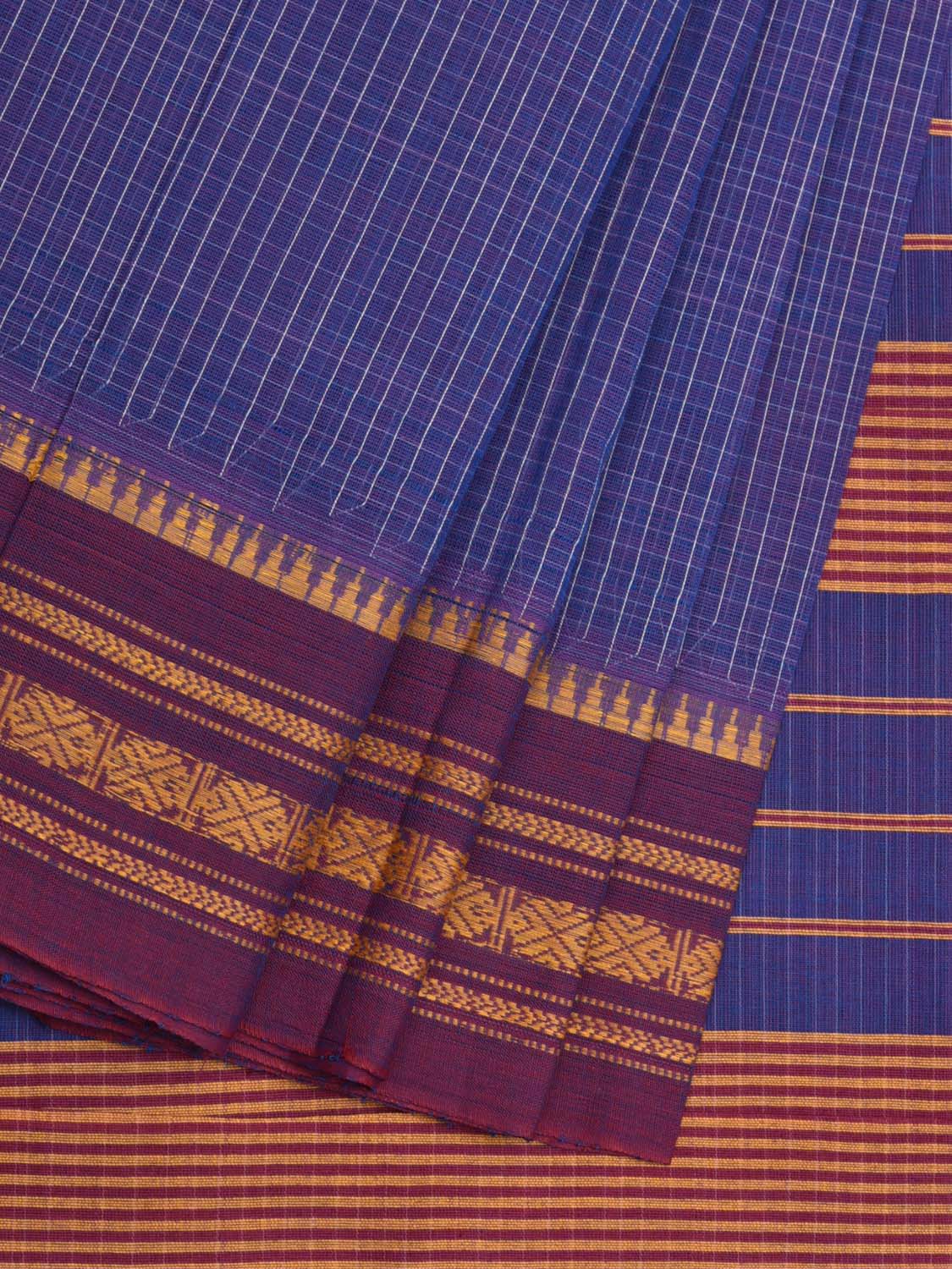 Purple Narayanpet Cotton Handloom Saree with Checks Design No Blouse np0506