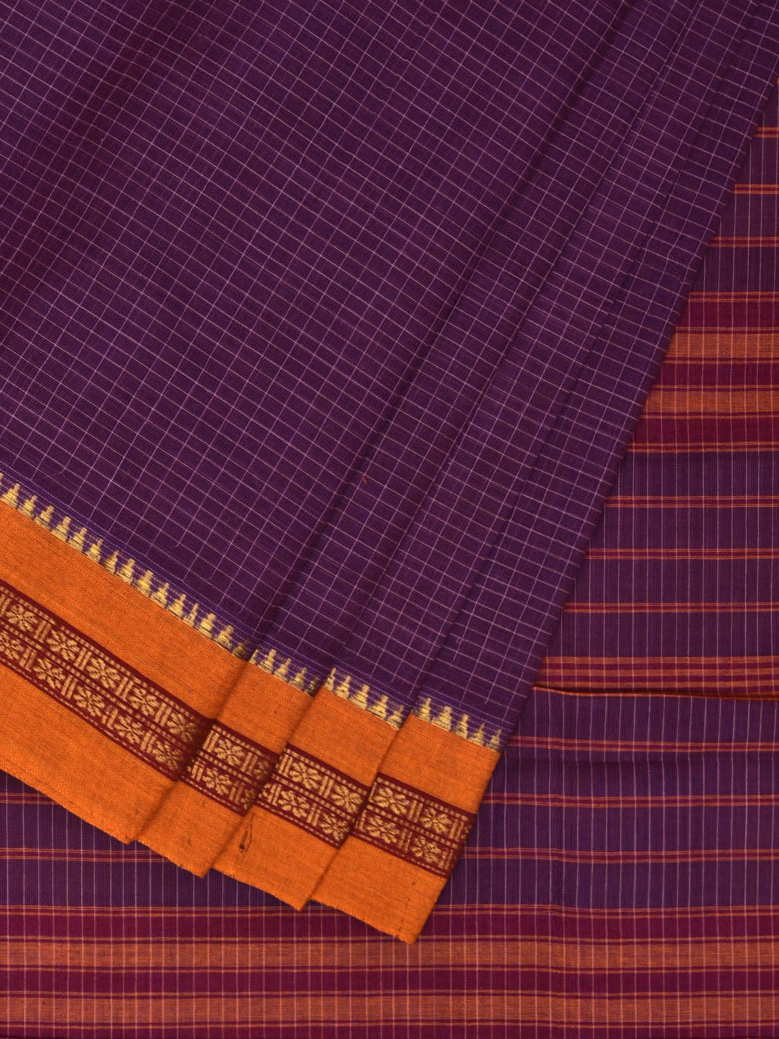Purple Narayanpet Cotton Handloom Saree with Checks Design No Blouse np0868