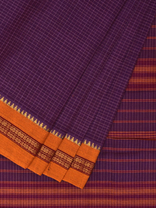 Purple Narayanpet Cotton Handloom Saree with Checks Design No Blouse np0868