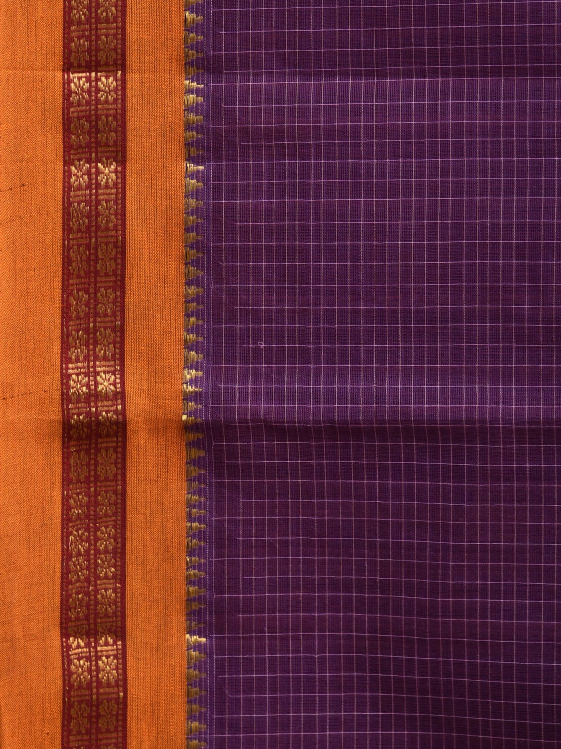 Purple Narayanpet Cotton Handloom Saree with Checks Design No Blouse np0868