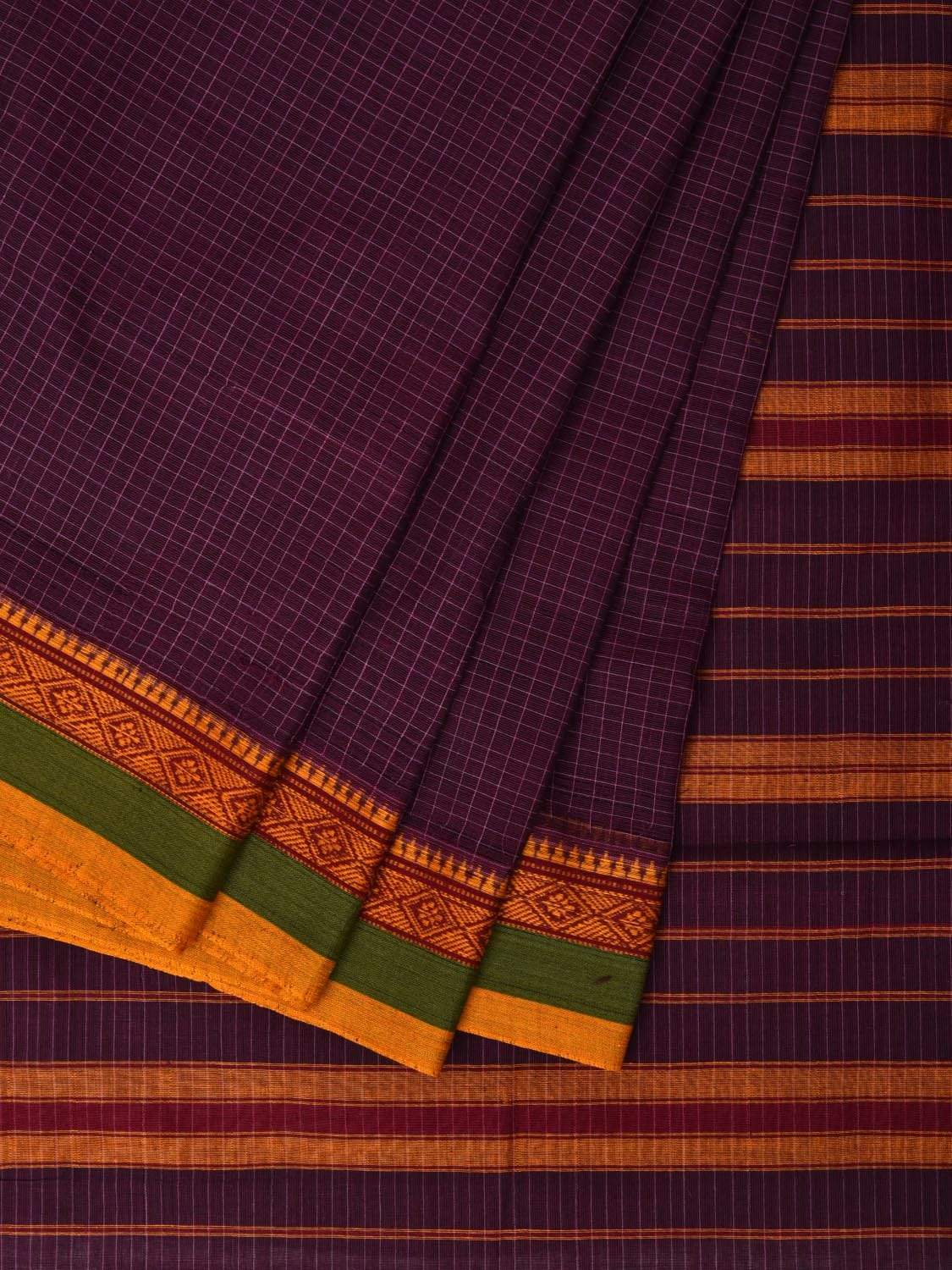 Purple Narayanpet Cotton Handloom Saree with Checks Design np0447