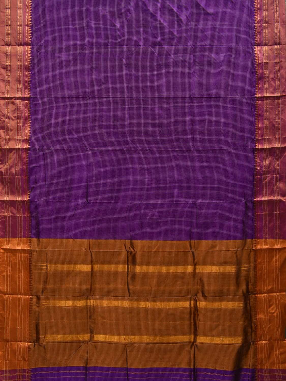 Purple Narayanpet Silk Handloom Saree with Checks Design No Blouse np0468