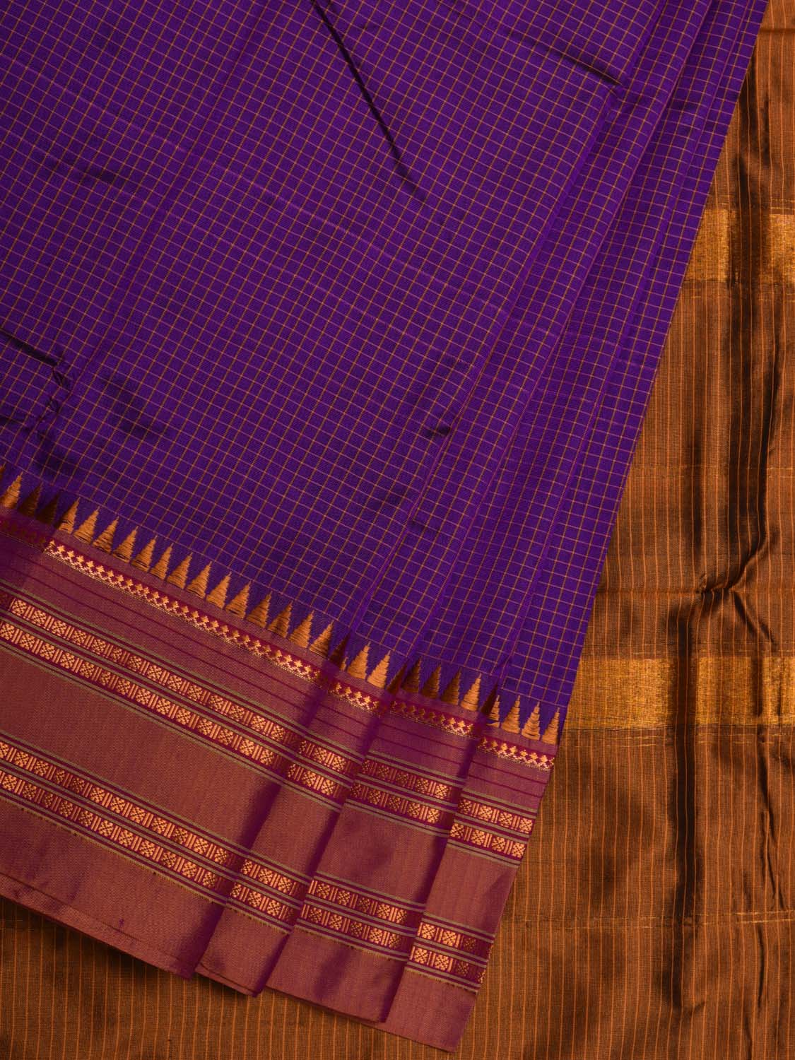 Purple Narayanpet Silk Handloom Saree with Checks Design No Blouse np0468