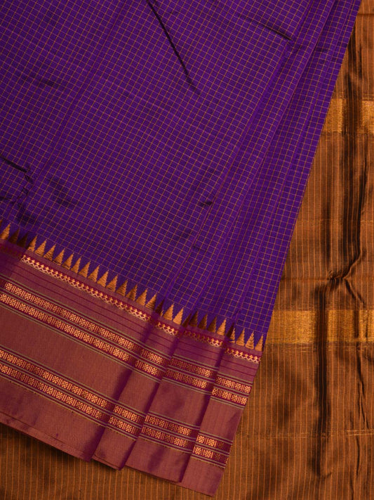 Purple Narayanpet Silk Handloom Saree with Checks Design No Blouse np0468