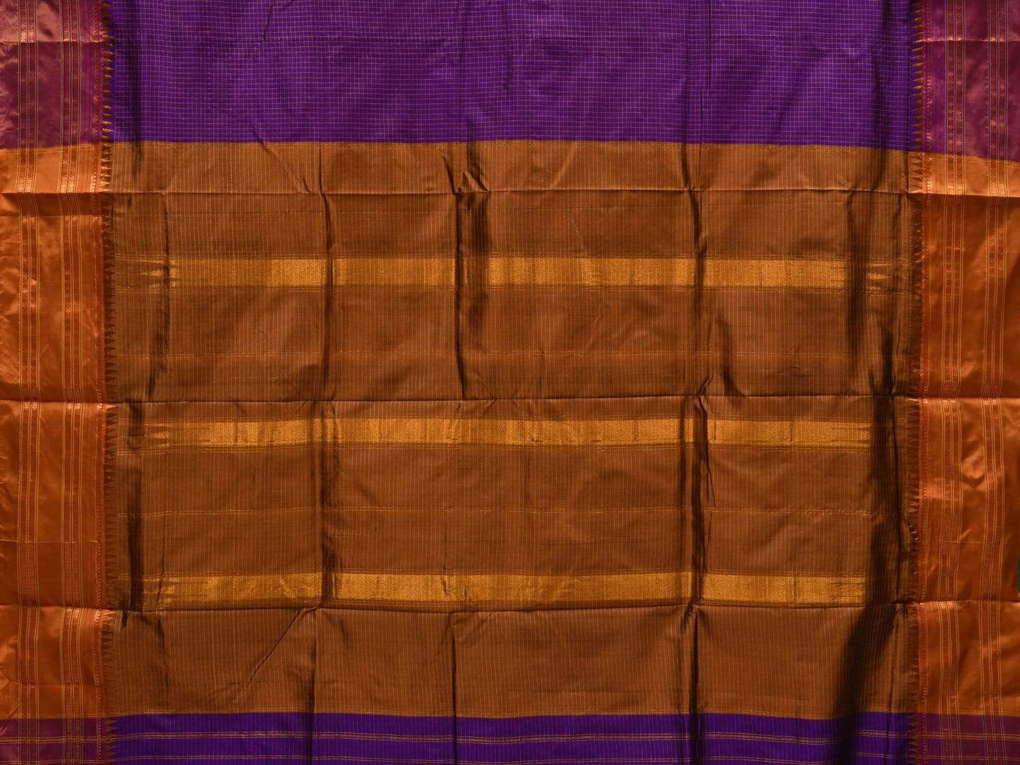 Purple Narayanpet Silk Handloom Saree with Checks Design No Blouse np0468