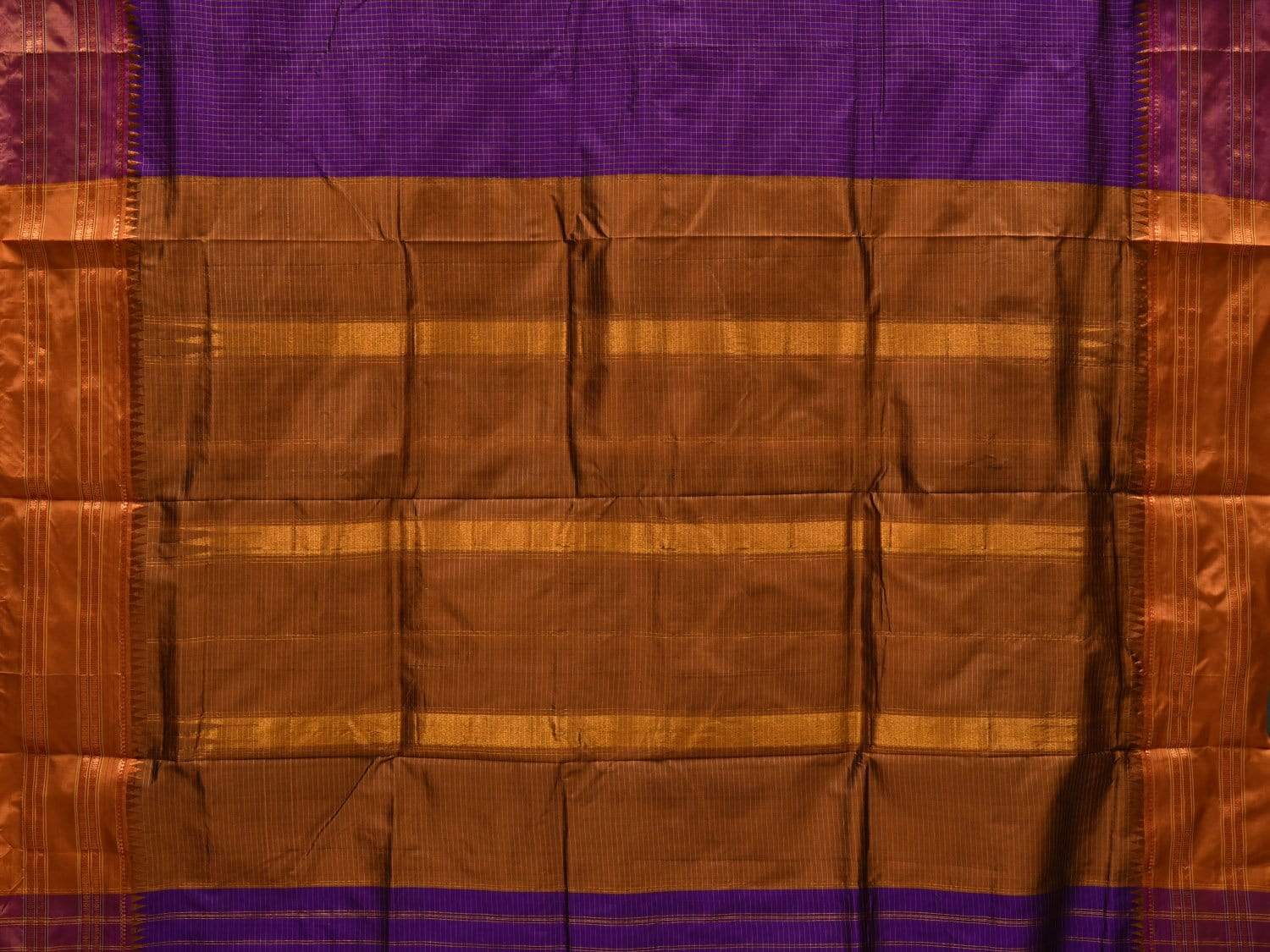 Purple Narayanpet Silk Handloom Saree with Checks Design No Blouse np0468