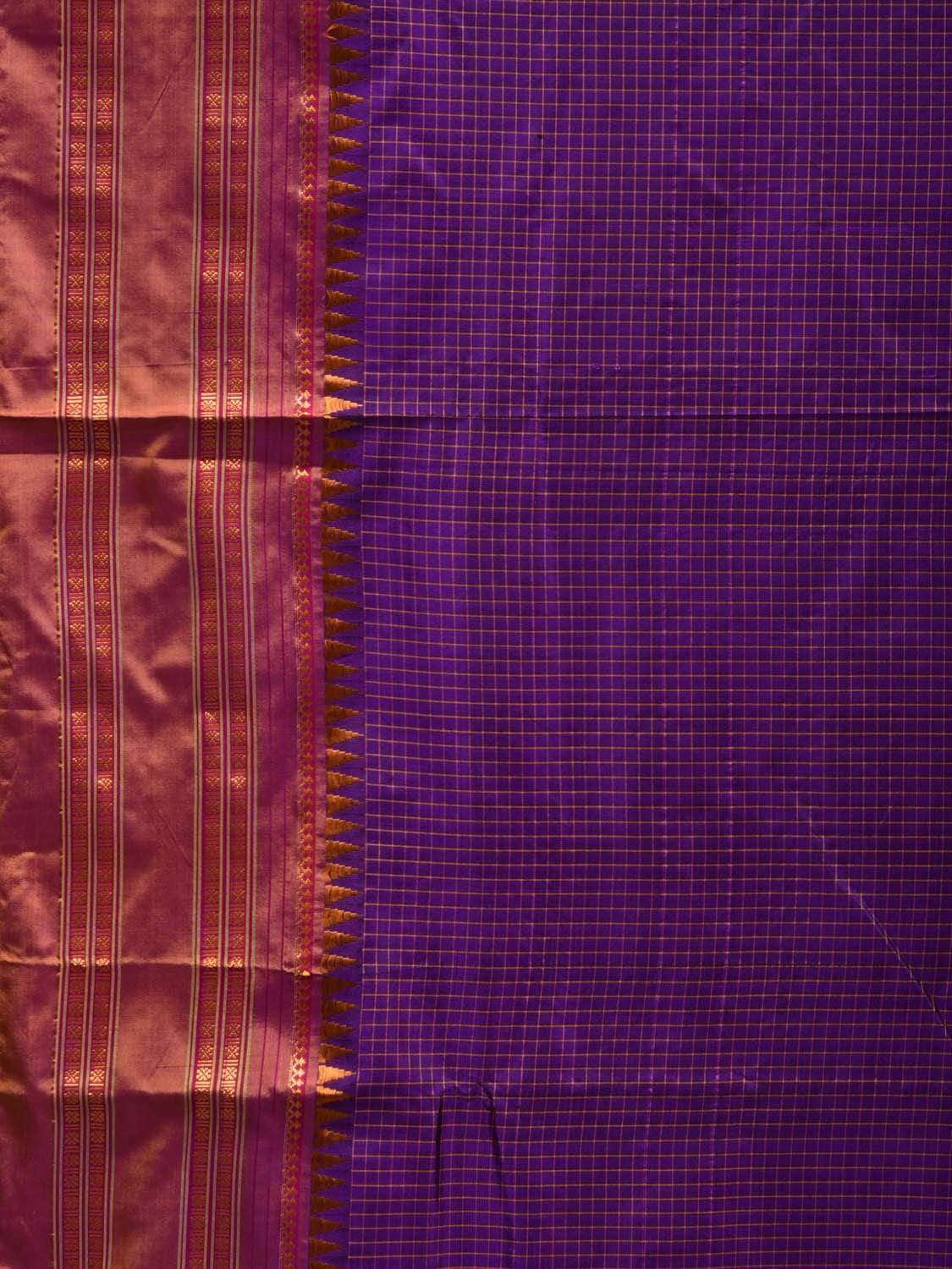 Purple Narayanpet Silk Handloom Saree with Checks Design No Blouse np0468