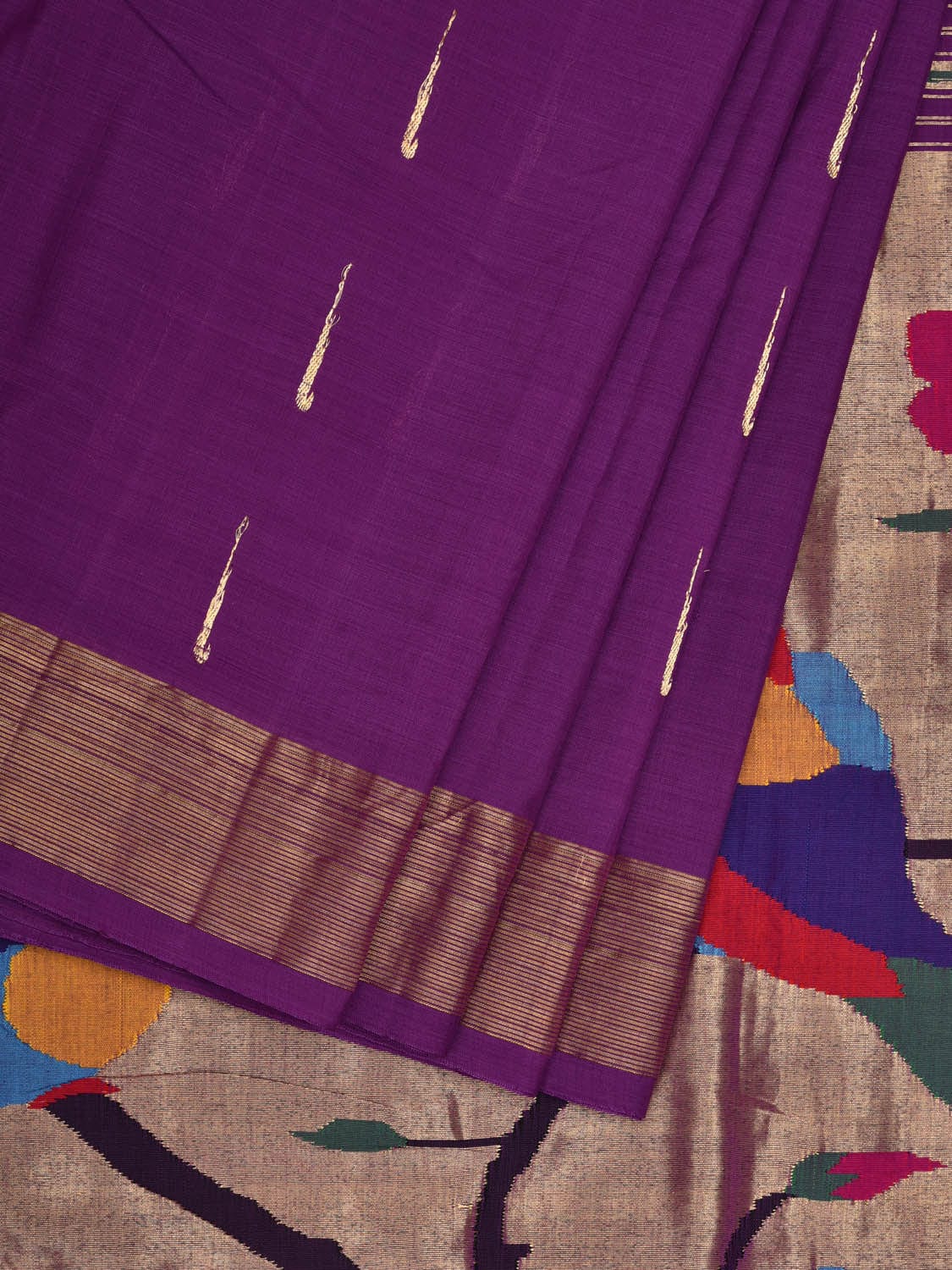 Purple Paithani Cotton Handloom Saree with Parrot Pallu Design p0439