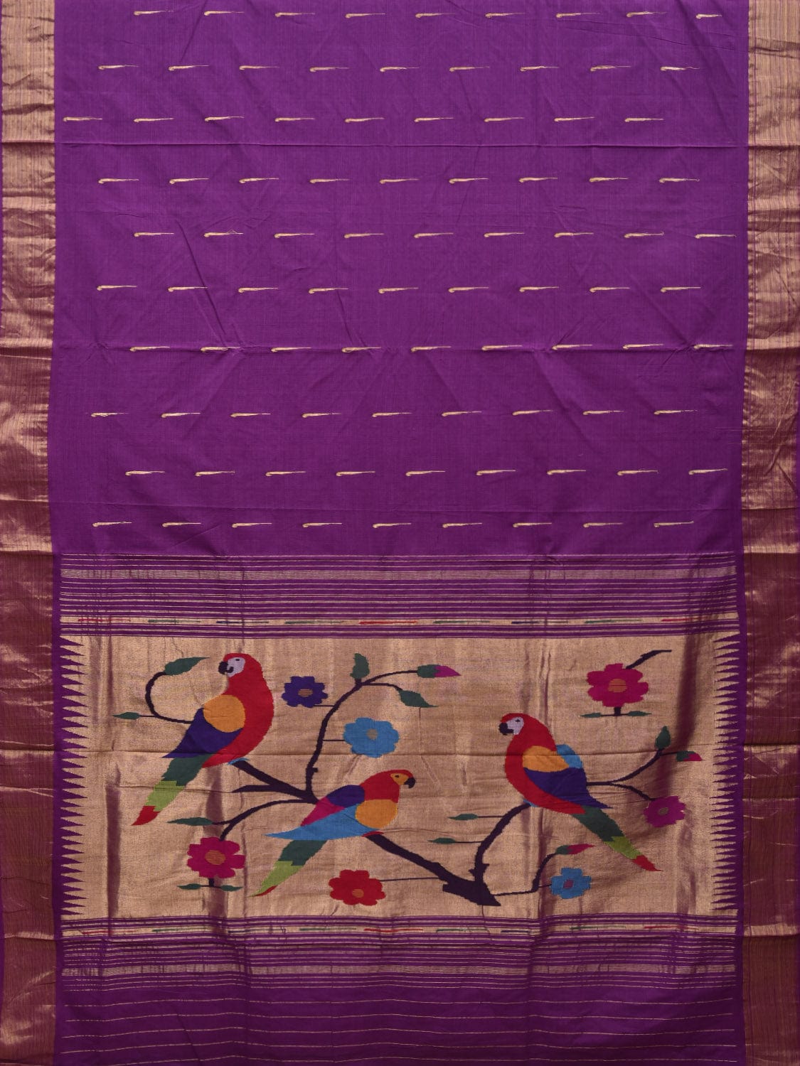 Purple Paithani Cotton Handloom Saree with Parrot Pallu Design p0439