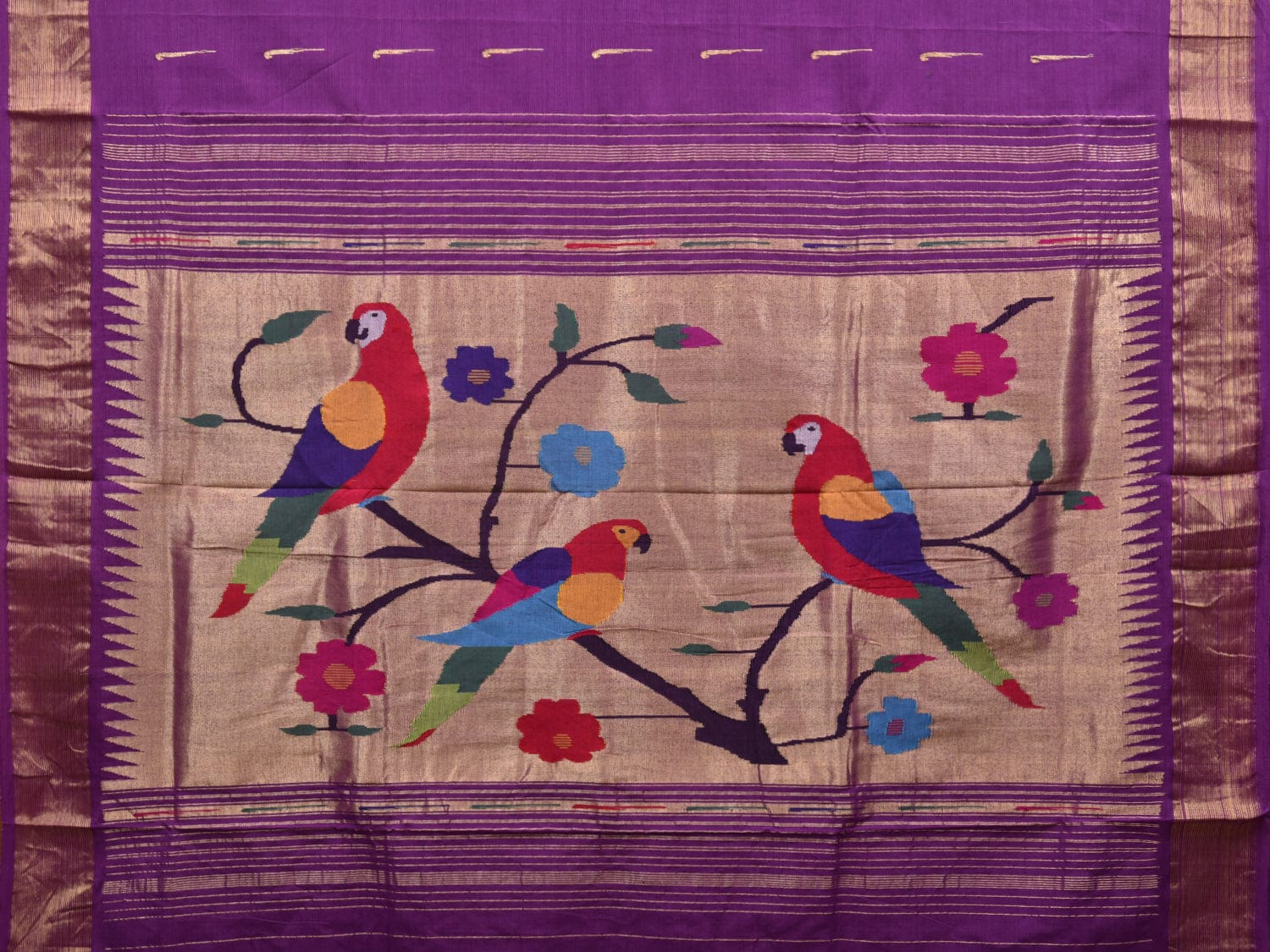 Purple Paithani Cotton Handloom Saree with Parrot Pallu Design p0439