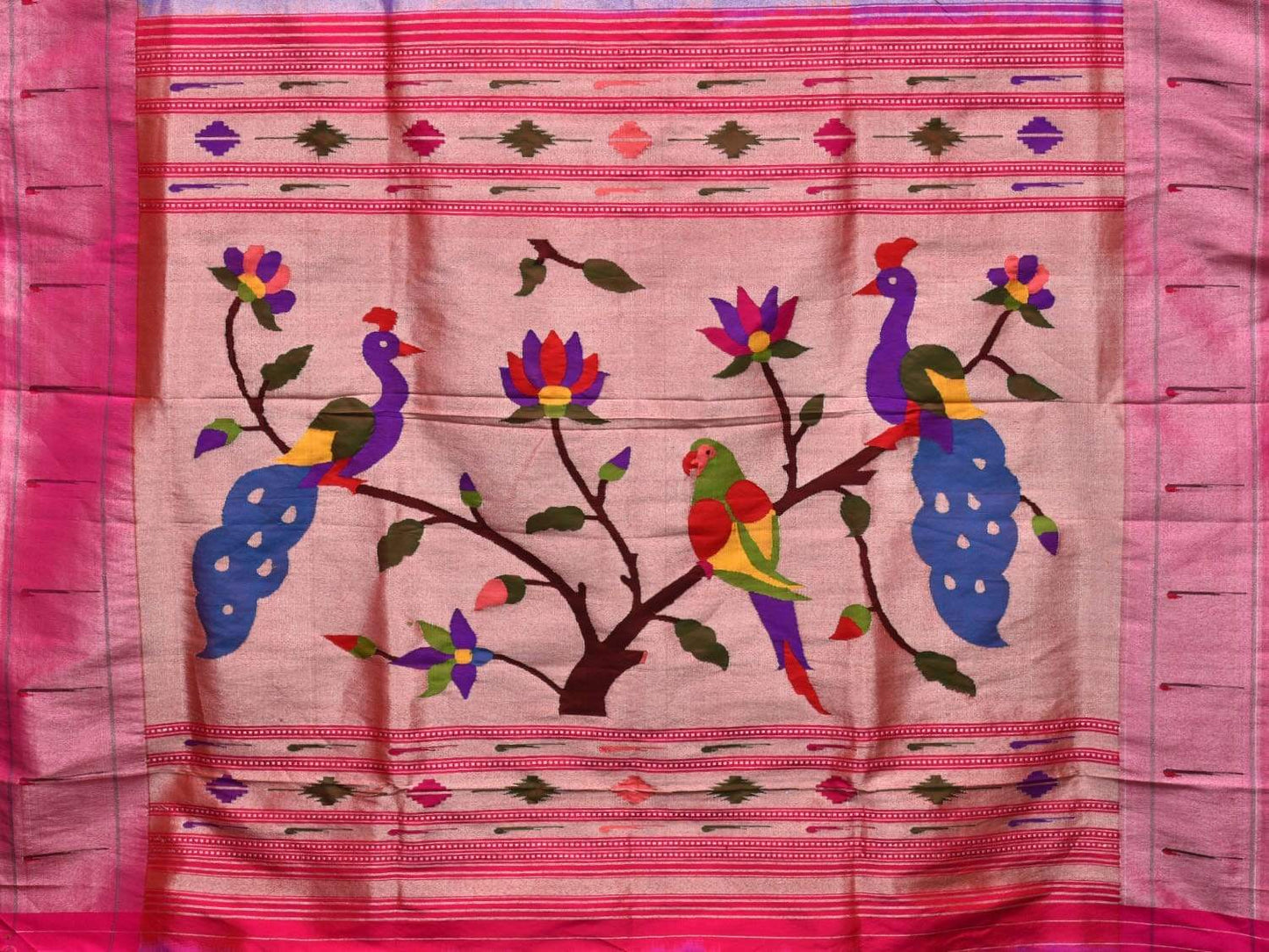 Purple Paithani Silk Handloom Saree with Buta and Muniya Border Design p0359
