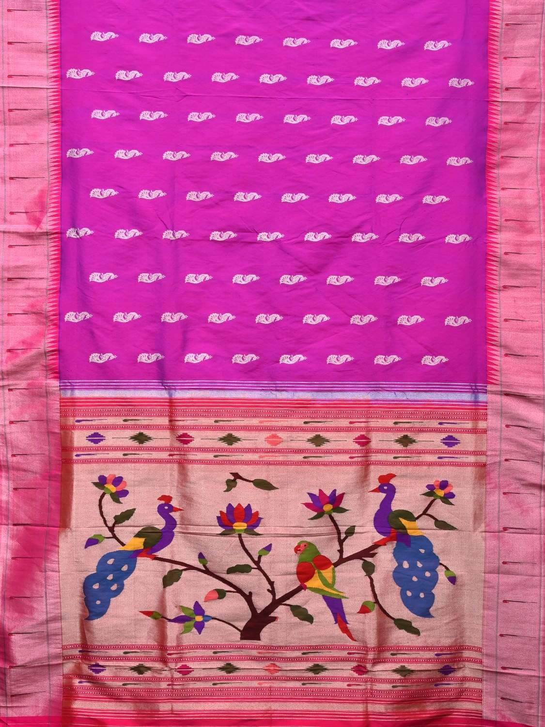 Purple Paithani Silk Handloom Saree with Buta and Muniya Border Design p0359