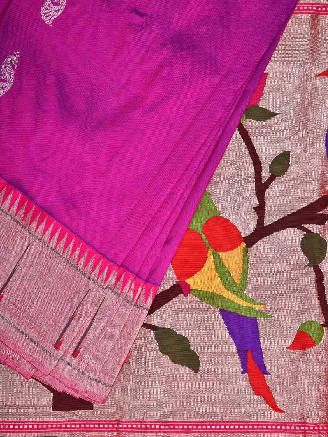 Purple Paithani Silk Handloom Saree with Buta and Muniya Border Design p0359