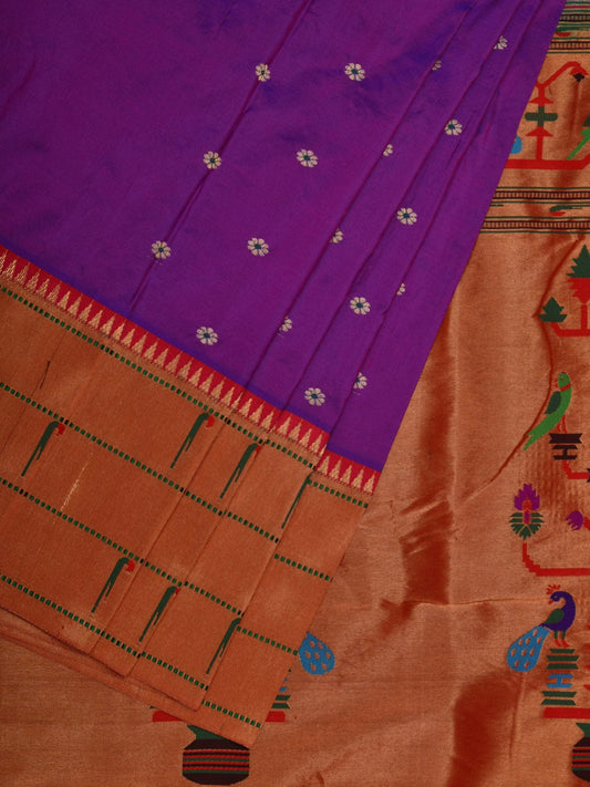 Purple Paithani Silk Handloom Saree with Triple Muniya Border Design p0436