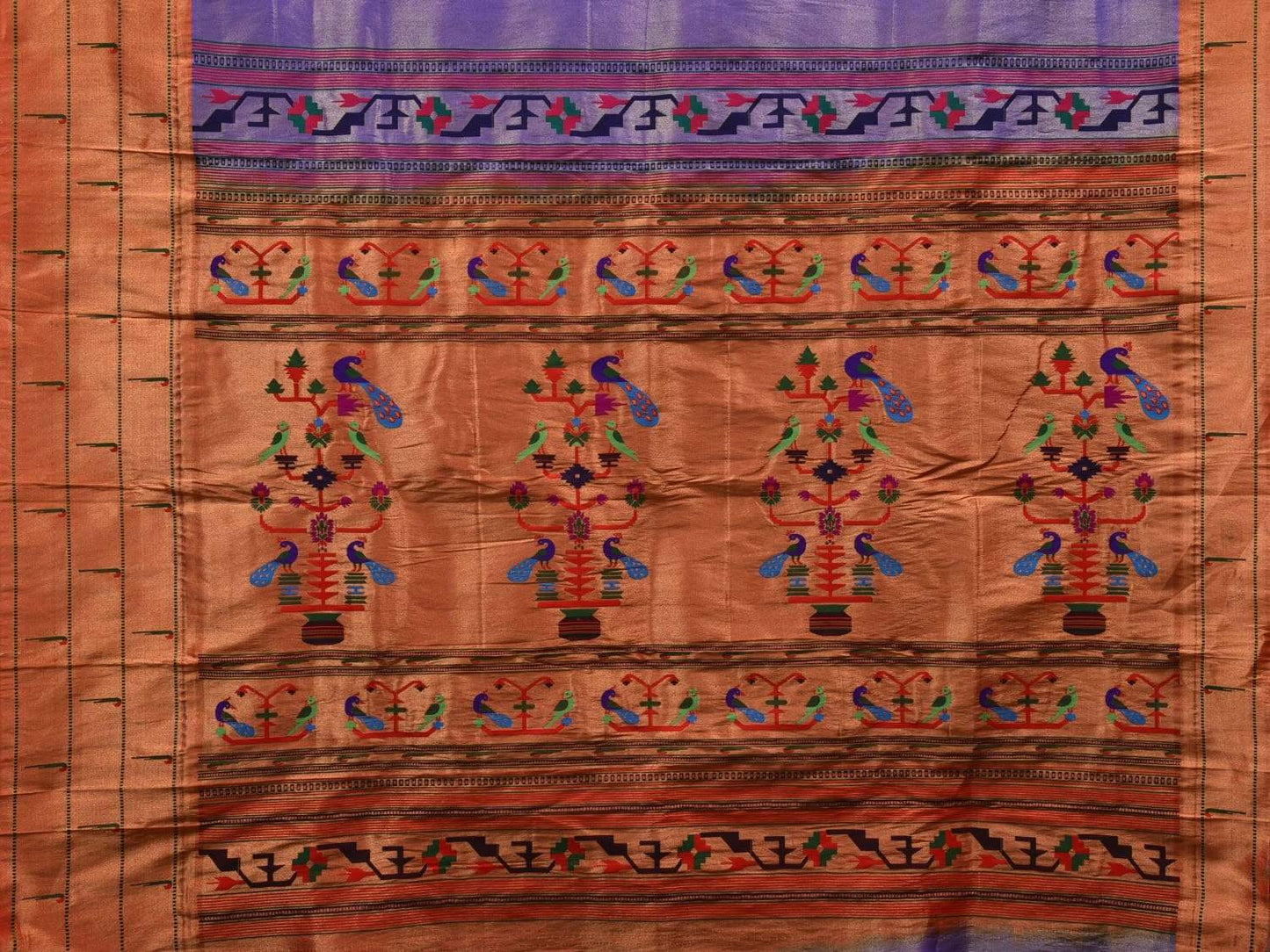 Purple Paithani Silk Handloom Saree with Triple Muniya Border Saree p0368