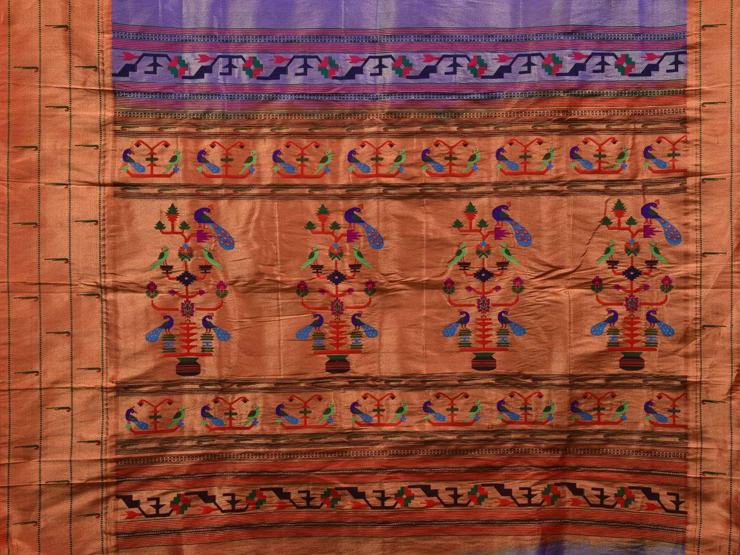 Purple Paithani Silk Handloom Saree with Triple Muniya Border Saree p0368