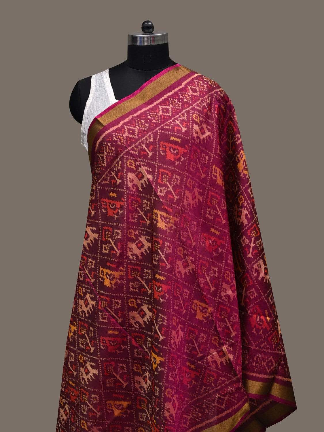 Purple Pochampally Ikat Silk Handloom Dupatta with Elephant and Parrot Design ds2459