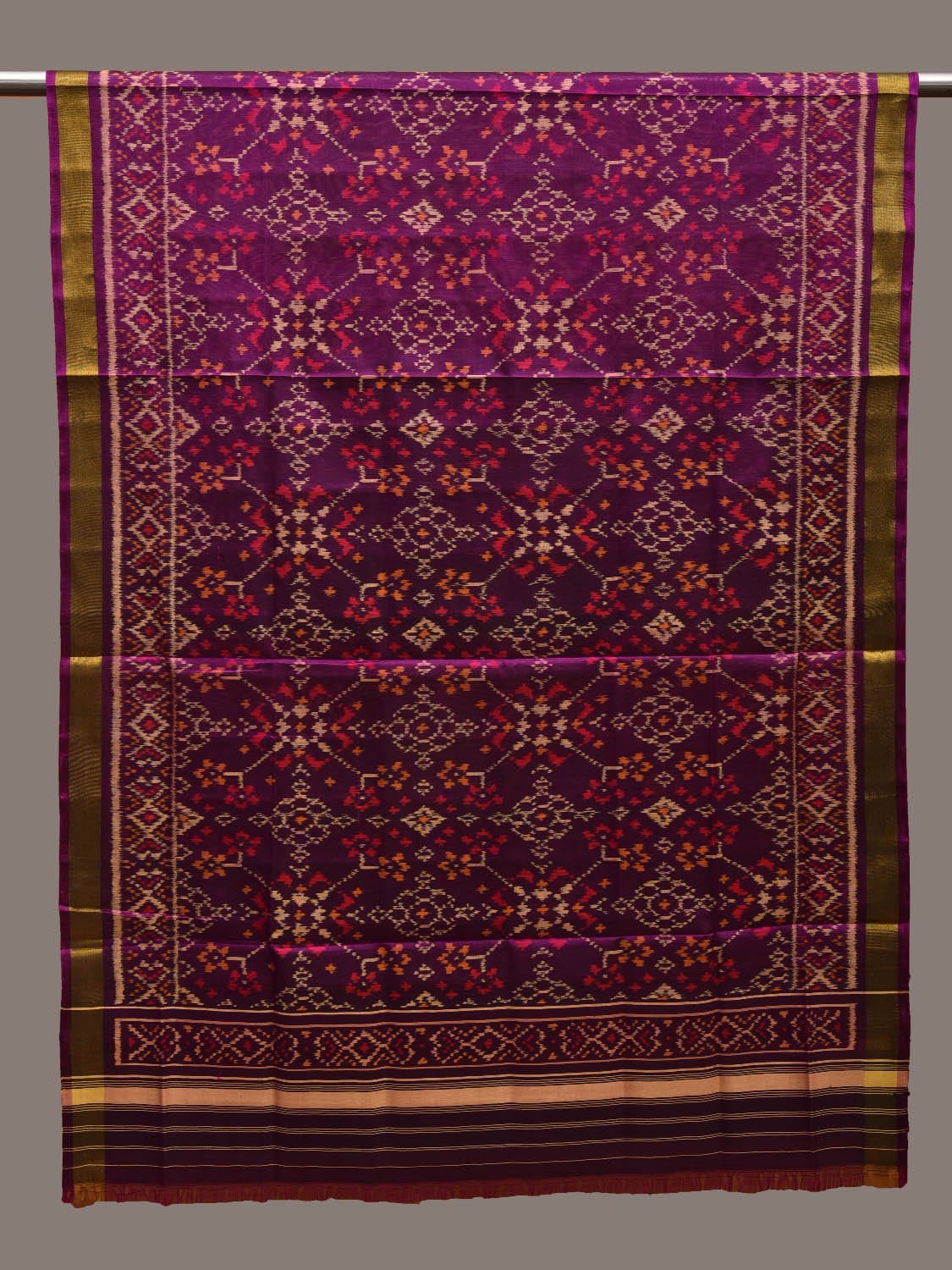 Purple Pochampally Ikat Silk Handloom Dupatta with Grill Design ds2665