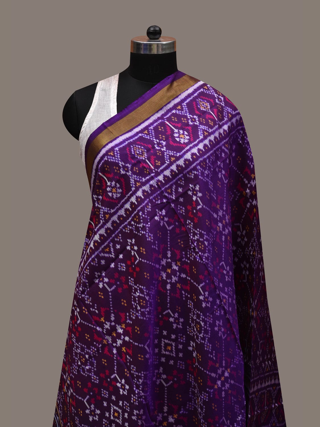 Purple Pochampally Ikat Silk Handloom Dupatta with Grill Design ds2721