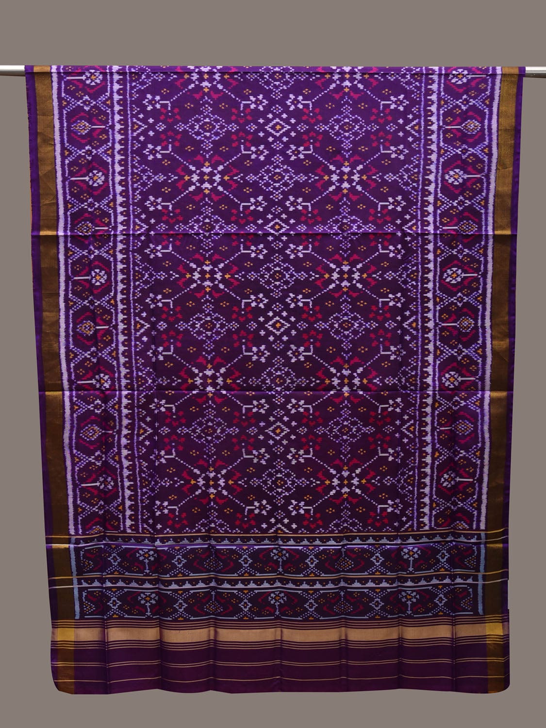 Purple Pochampally Ikat Silk Handloom Dupatta with Grill Design ds2721
