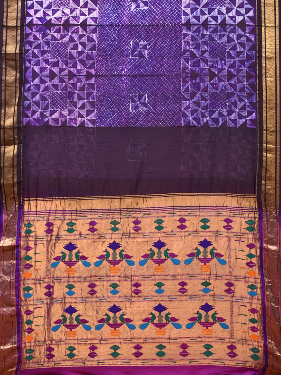 Purple Shibori Paithani Silk Handloom Saree with Geometrical and Pallu Design o0406