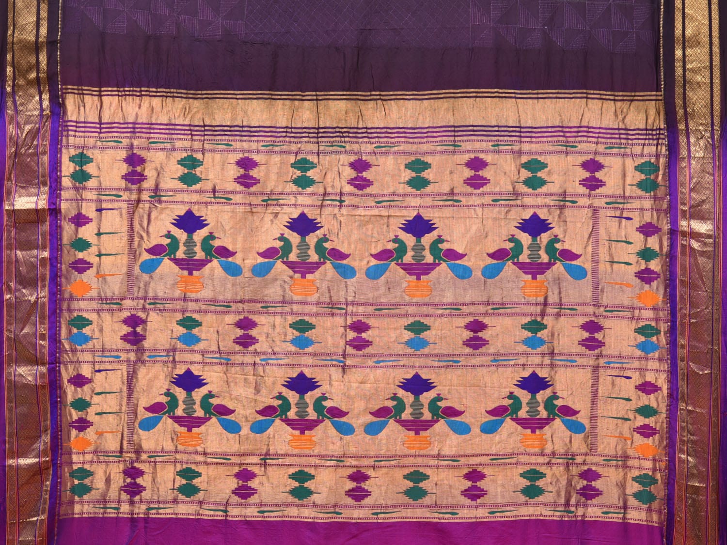 Purple Shibori Paithani Silk Handloom Saree with Geometrical and Pallu Design o0406
