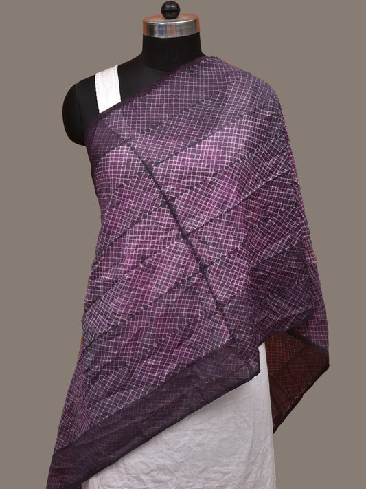 Purple Shibori Silk Handloom Stole with Checks Design ds3100