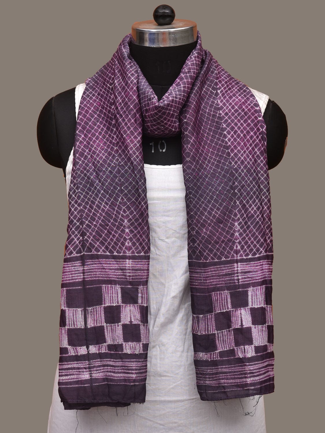 Purple Shibori Silk Handloom Stole with Checks Design ds3100