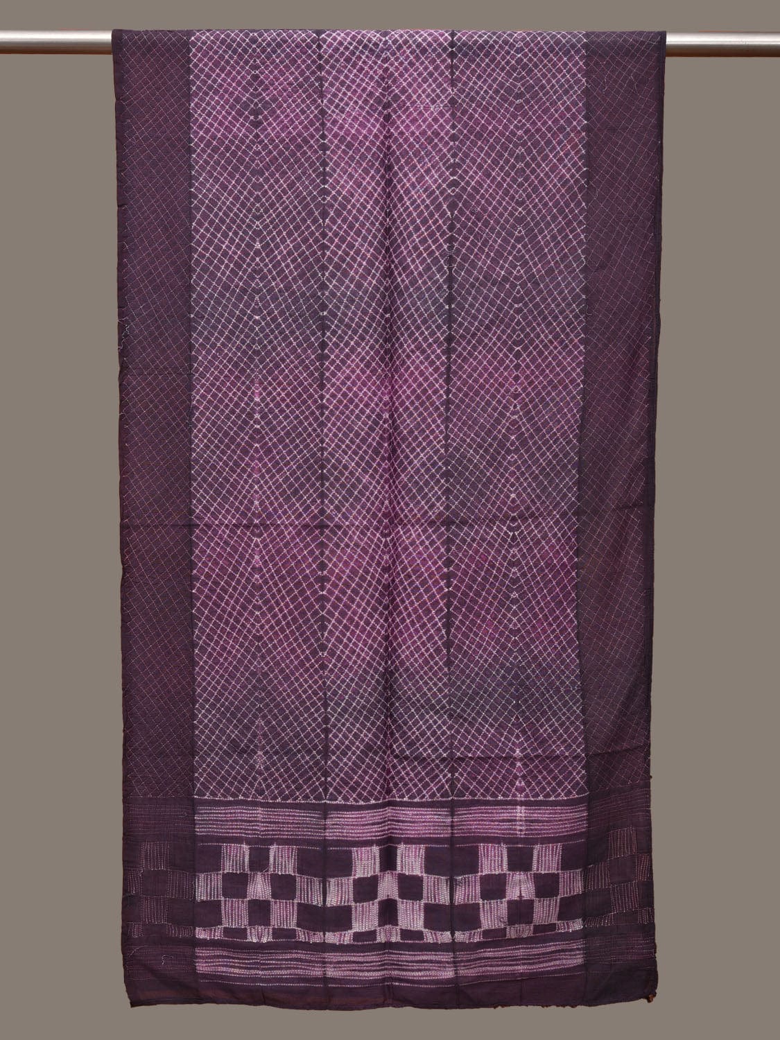 Purple Shibori Silk Handloom Stole with Checks Design ds3100