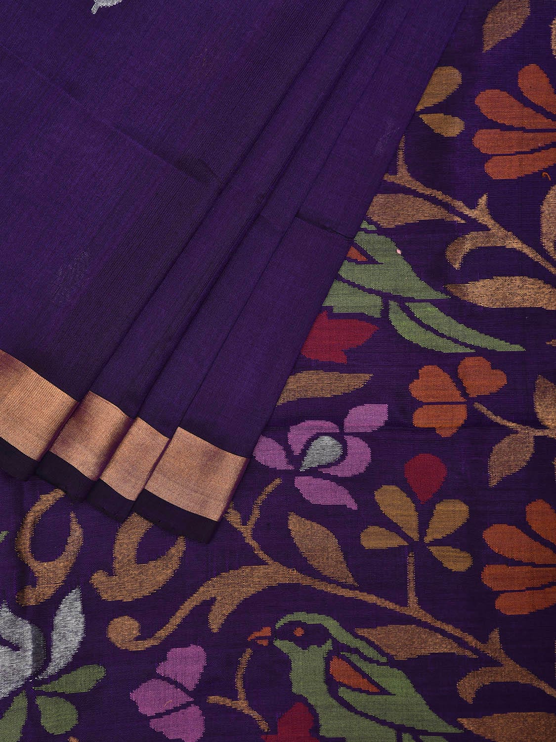 Purple Uppada Silk Handloom Saree with Floral and Birds Pallu Design u2319