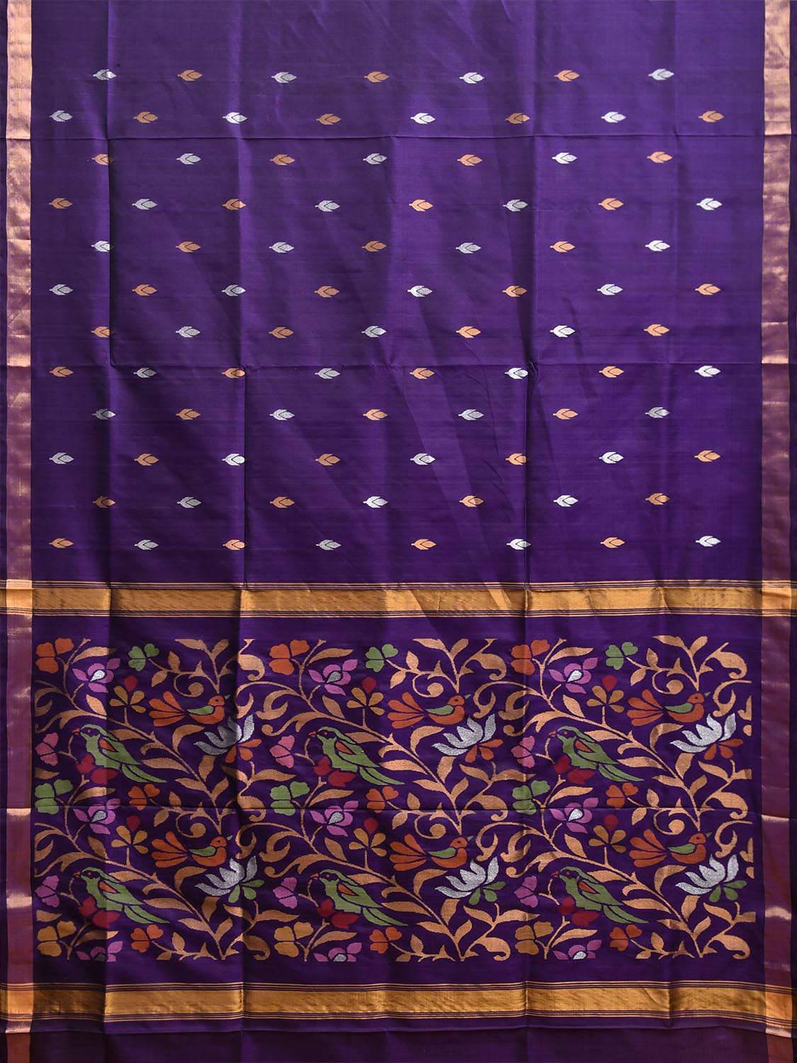 Purple Uppada Silk Handloom Saree with Floral and Birds Pallu Design u2319