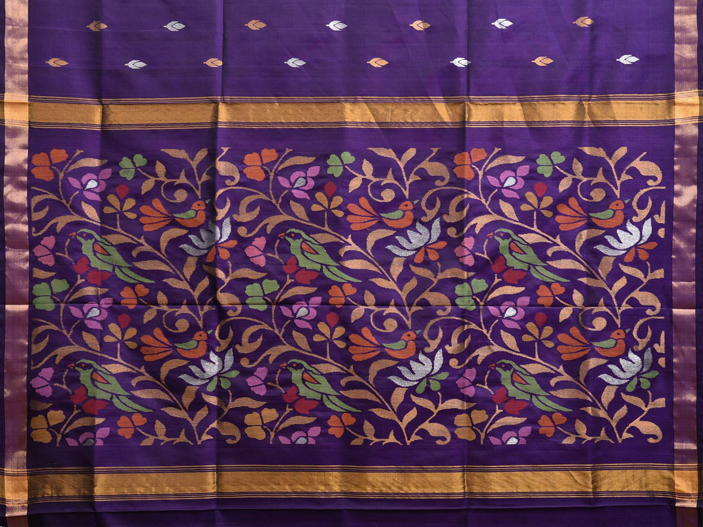 Purple Uppada Silk Handloom Saree with Floral and Birds Pallu Design u2319