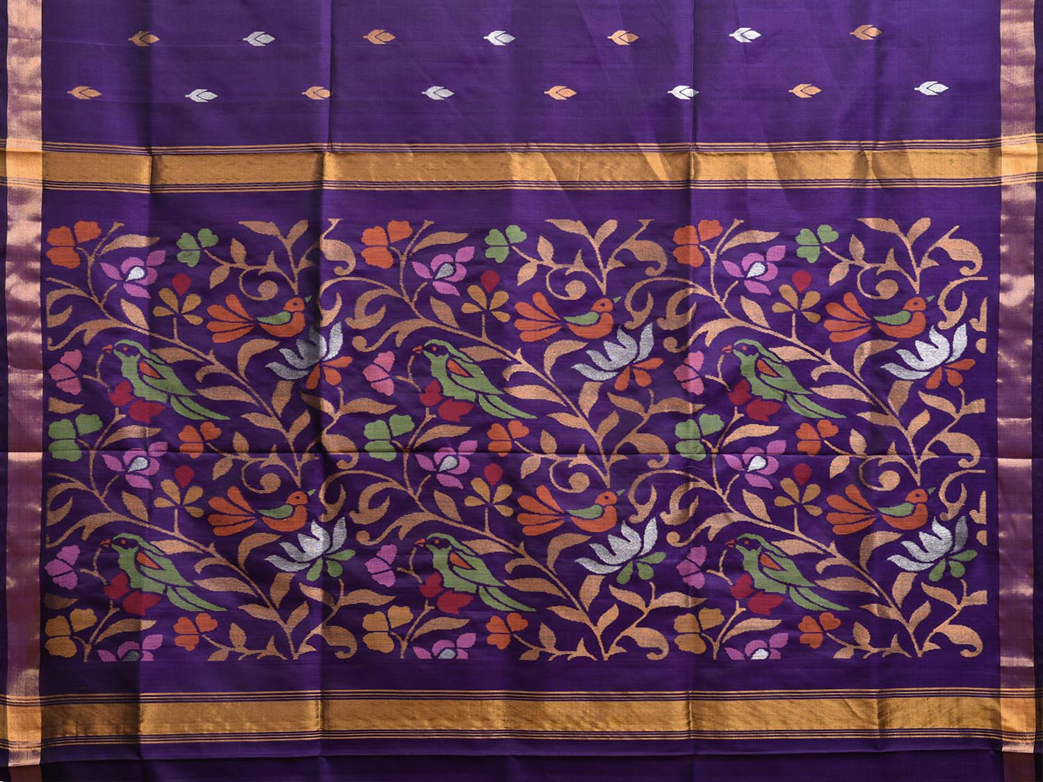 Purple Uppada Silk Handloom Saree with Floral and Birds Pallu Design u2319