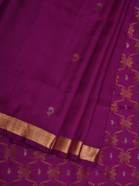 Purple Uppada Silk Handloom Saree with Grill Pallu Design u1927