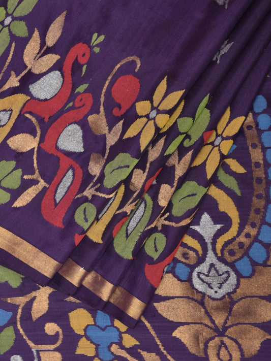Purple Uppada Silk Handloom Saree with One Side Peacock Border and Mango Pallu Design u2175