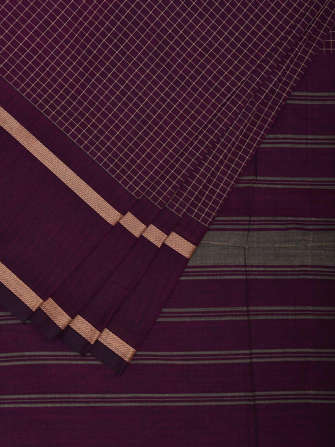 Purple Venkatagiri Cotton Saree with Checks and Strips Pallu Design v0079