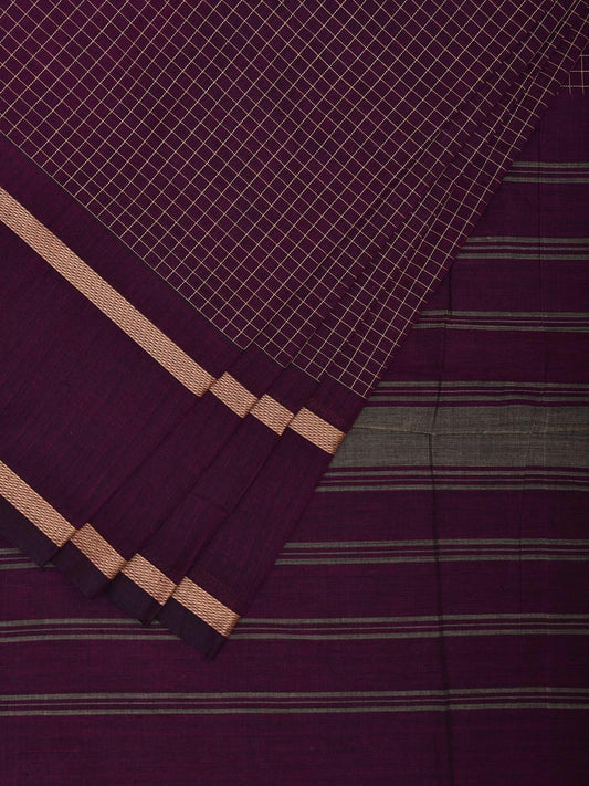 Purple Venkatagiri Cotton Saree with Checks and Strips Pallu Design v0079