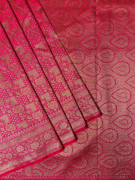 Rani Pink Antique  Zari Banaras Katan Intricate Allover Brocade Saree with  Border and Pallu Design b0312ds
