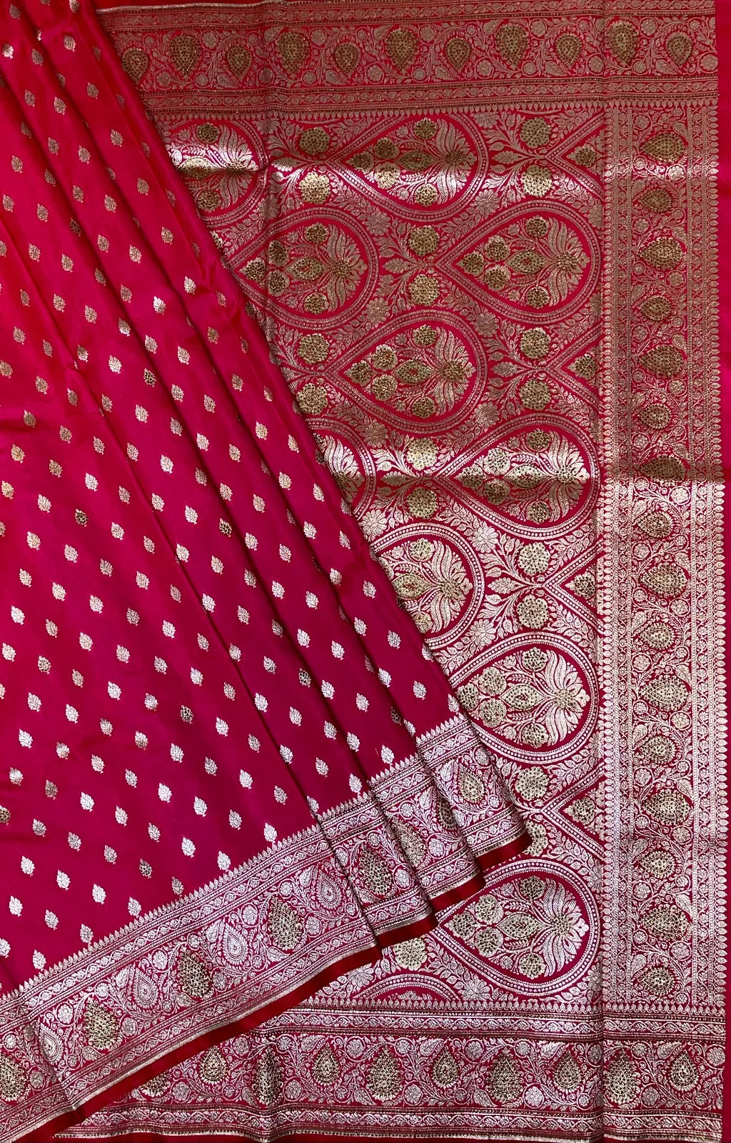Rani Pink Banaras Katan Silk Saree with Body Butti and Stone Work Design b0163ds