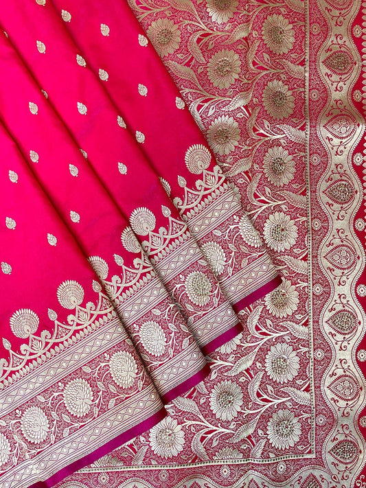 Rani Pink Banaras Katan Silk Saree with Body Butti and Work Design b0386ds