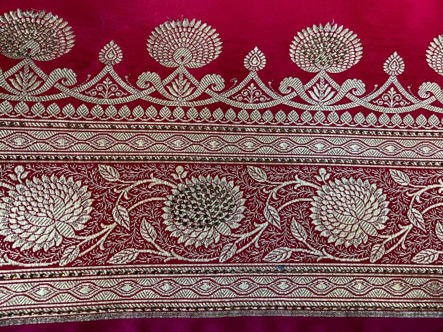 Rani Pink Banaras Katan Silk Saree with Body Butti and Work Design b0386ds
