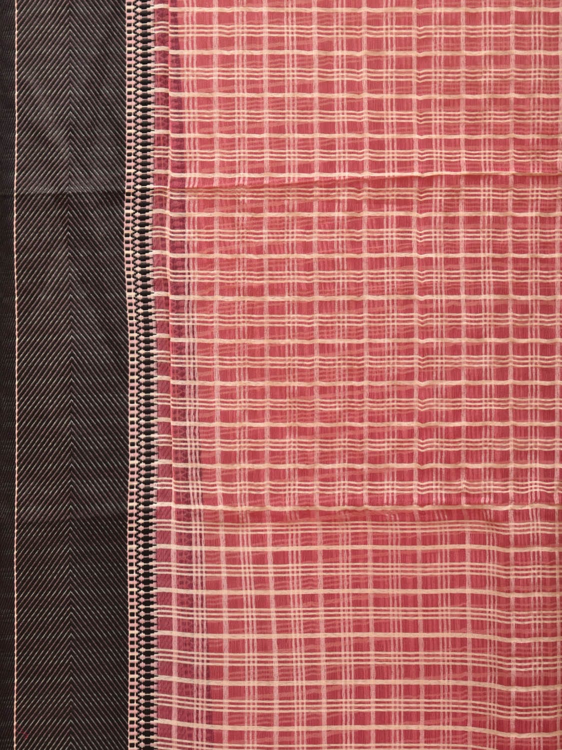Red and Black Bamboo Cotton Saree with Checks Design No Blouse bc0241