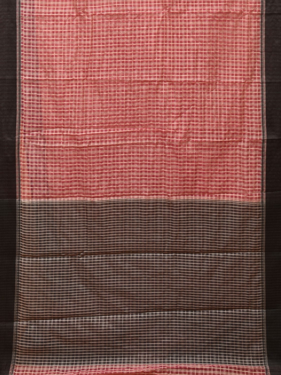 Red and Black Bamboo Cotton Saree with Checks Design No Blouse bc0241