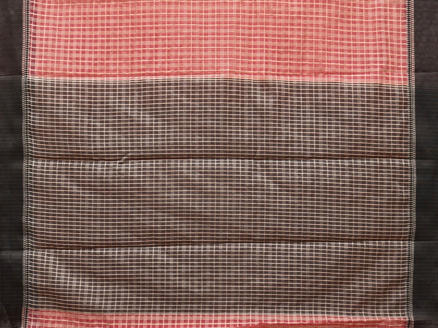 Red and Black Bamboo Cotton Saree with Checks Design No Blouse bc0241