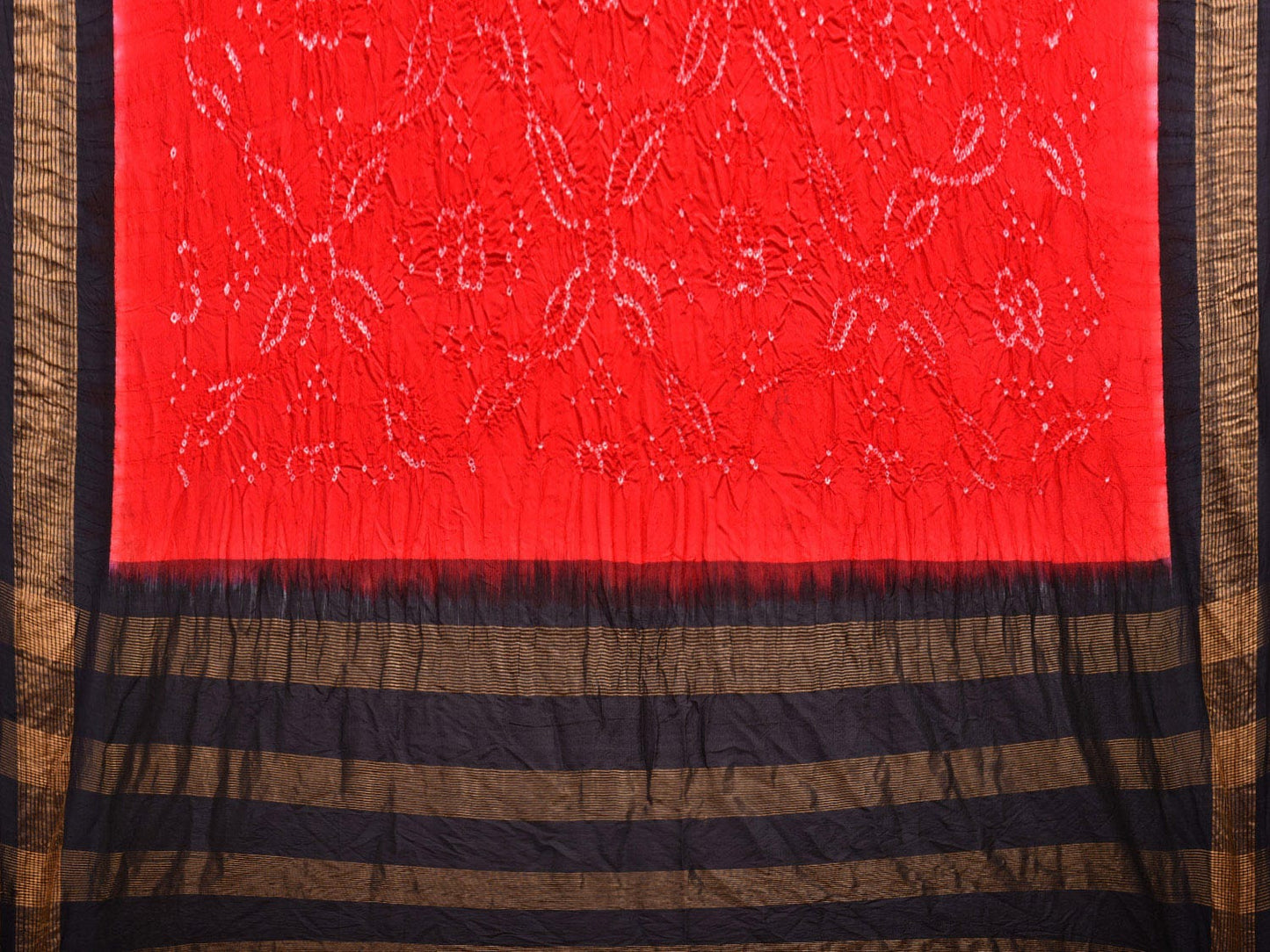 Red and Black Bandhani Gadwal Silk Handloom Saree with Tissue Pallu bn0500
