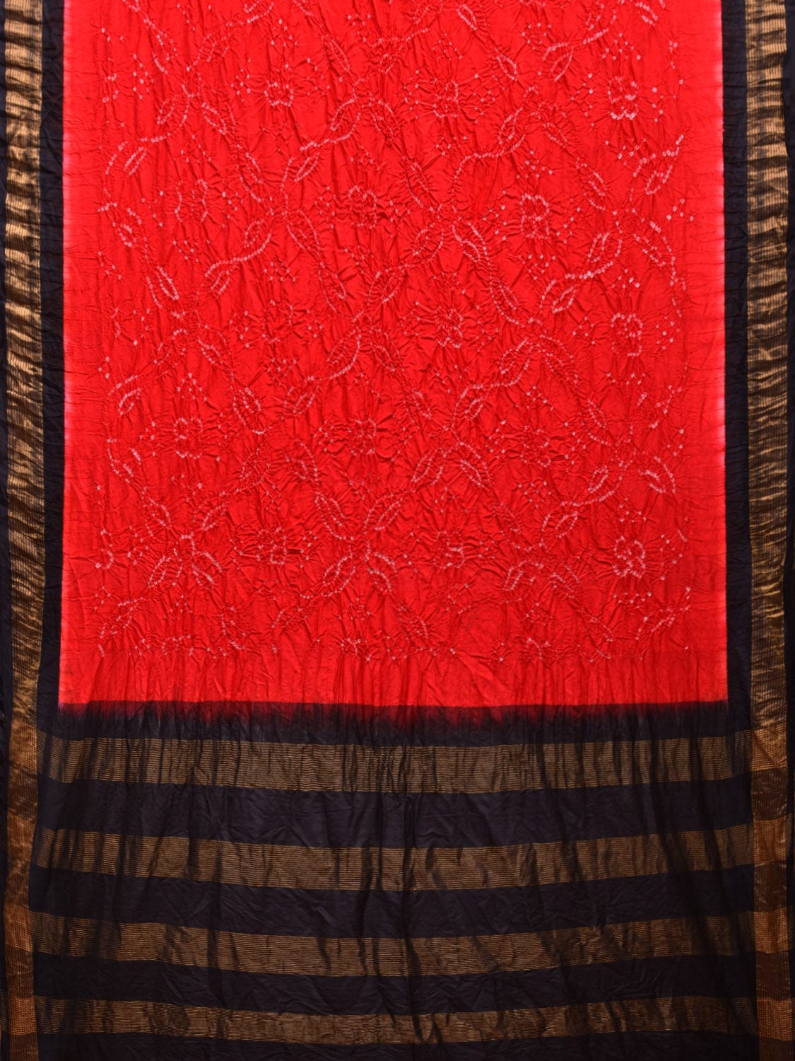 Red and Black Bandhani Gadwal Silk Handloom Saree with Tissue Pallu bn0500