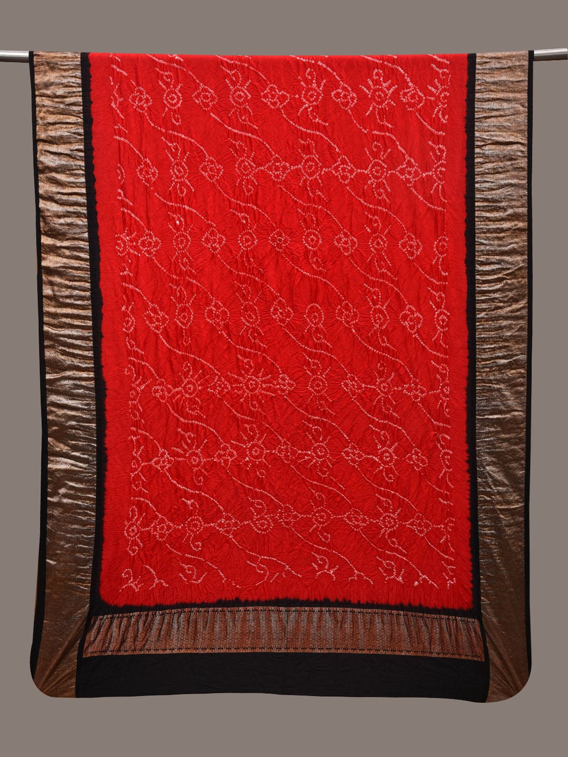 Red and Black Bandhani Kanchipuram Silk Handloom Dupatta with Border Design ds2768