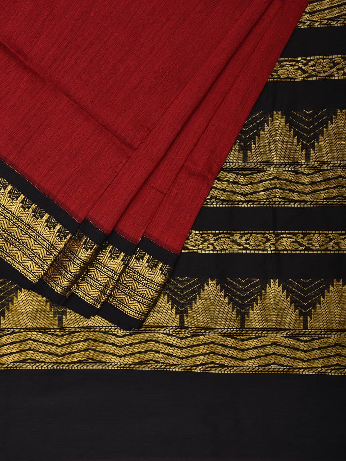 Red and Black Gadwal Cotton Saree with Pallu and Border Design g0423
