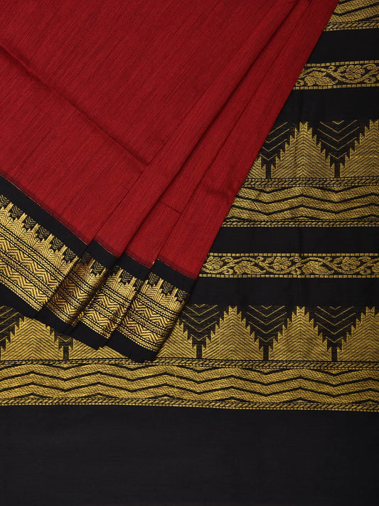 Red and Black Gadwal Cotton Saree with Pallu and Border Design g0423