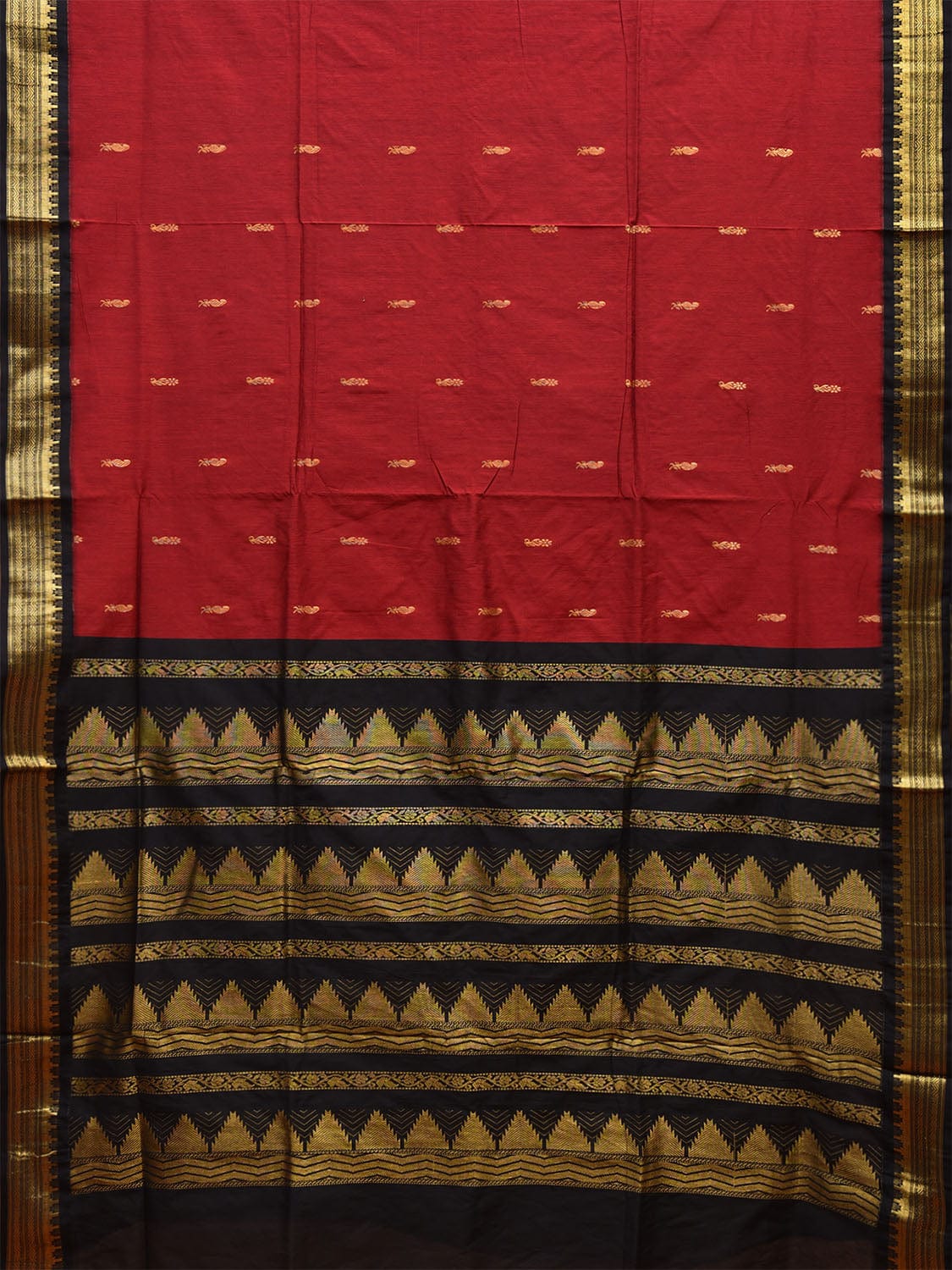 Red and Black Gadwal Cotton Saree with Pallu and Border Design g0423